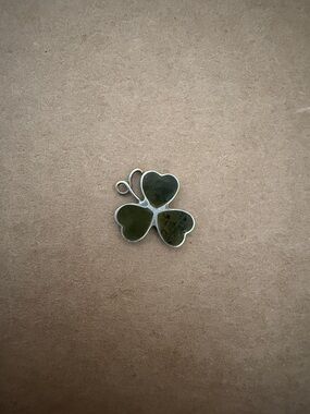 Vintage 925 Sterling Silver Three-Leaf Clover Charm green clover color 1960s